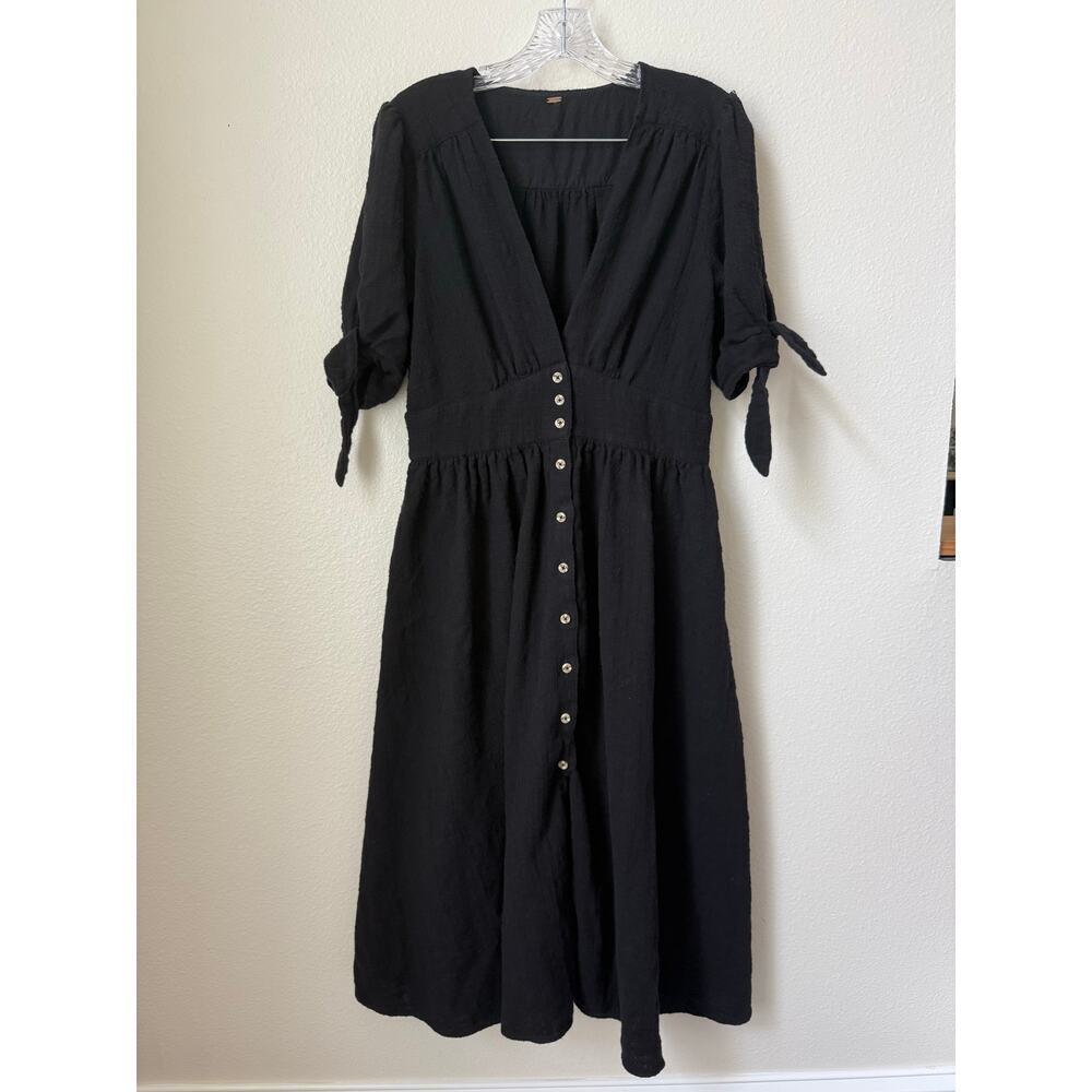Free People Love My Life Black Cotton Midi Dress Size Medium - Picture 3 of 8